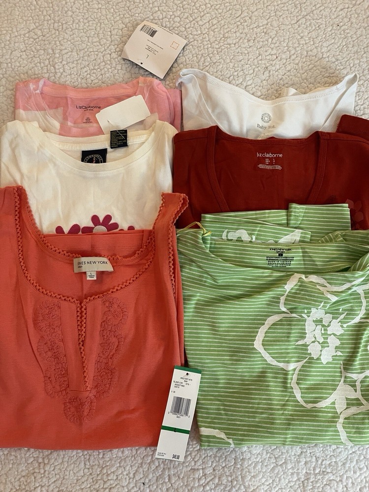 6  Large liz Claiborne, ruby rd, Jones New York ,Lighthouse Apparel tops NWT