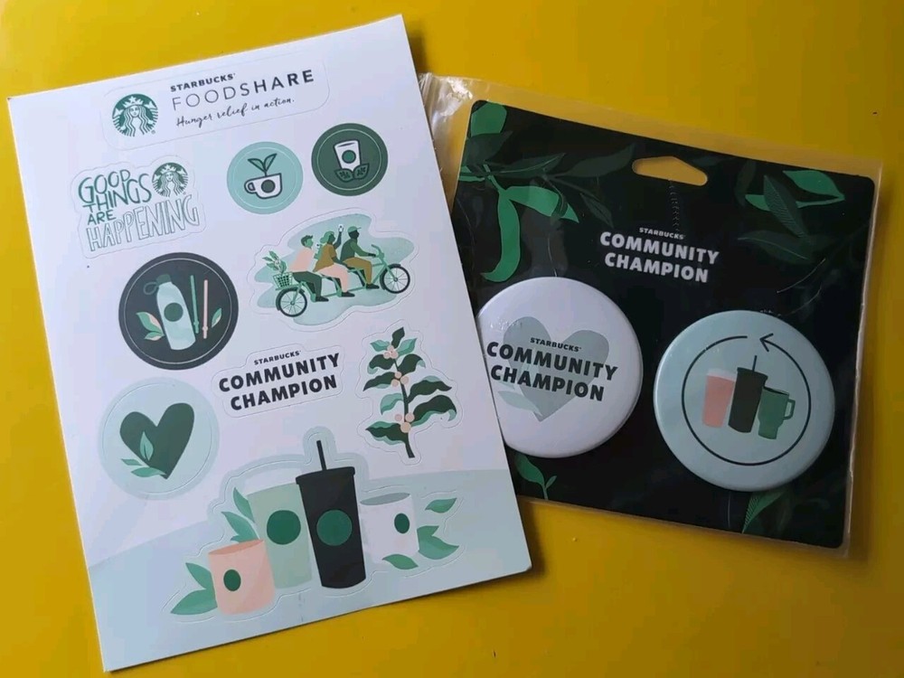 Starbucks community champion pins and Stickers Set - FREE SHIPPING!