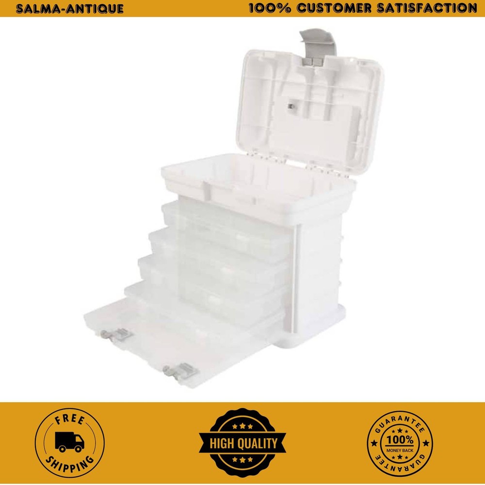 7-inch White Plastic 4-Drawer Portable Tool Box for Hardware or Crafts