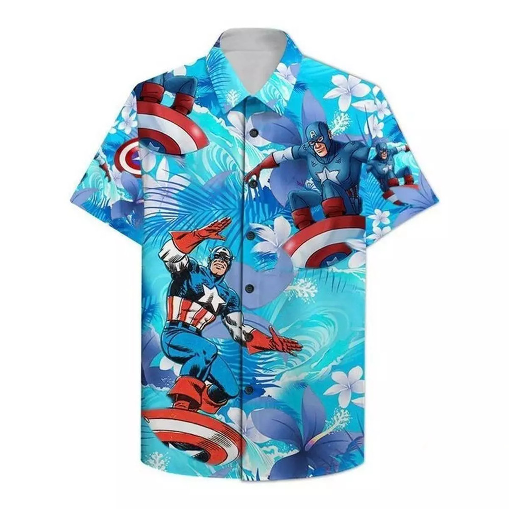 Captain America Surfing Superhero Fan Gift Summer Vibes 3D HAWAII SHIRT US Size