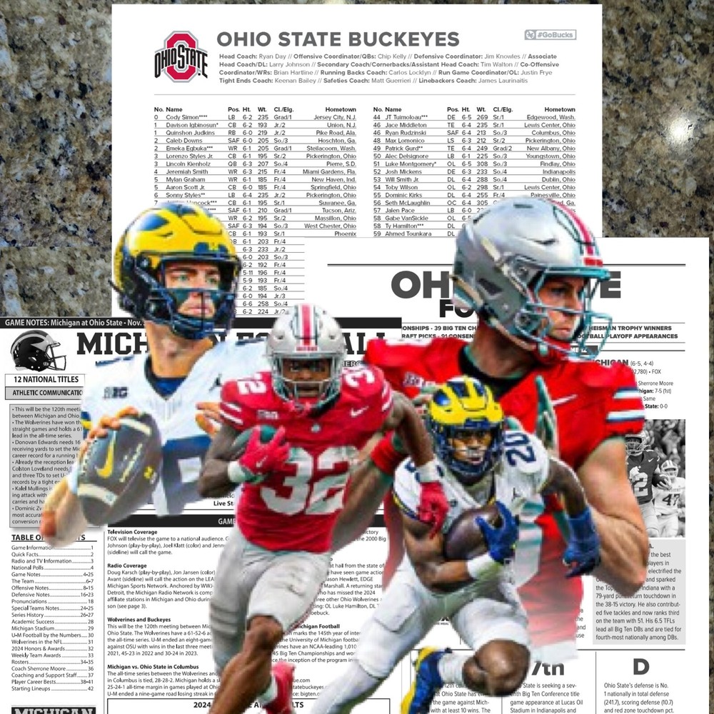 2024 Ohio State vs Michigan - Tarjeta abatible del juego y notas del programa 30 de noviembre fútbol americano NCAA