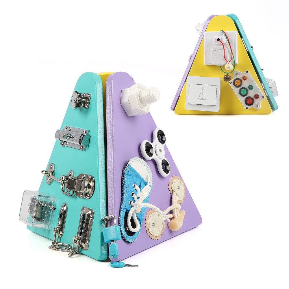 Steventoys 14 in 1 Toddler Busy Board Montessori Wooden Busy Board for Toddle...