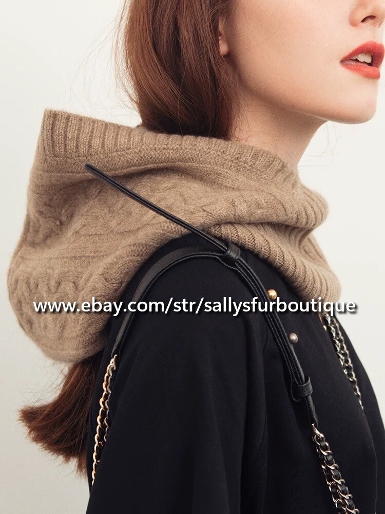 100% Pure Mongolian Cashmere Snood Neck Scarf Headband Hat Soft Delicate Unisex
