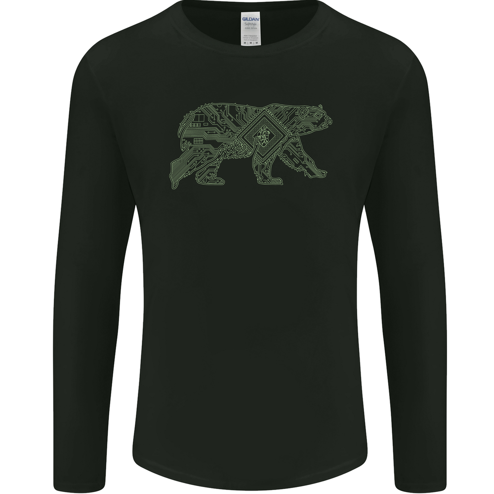 Grizzly Bear Circuit Board Design Mens Long Sleeve Tee