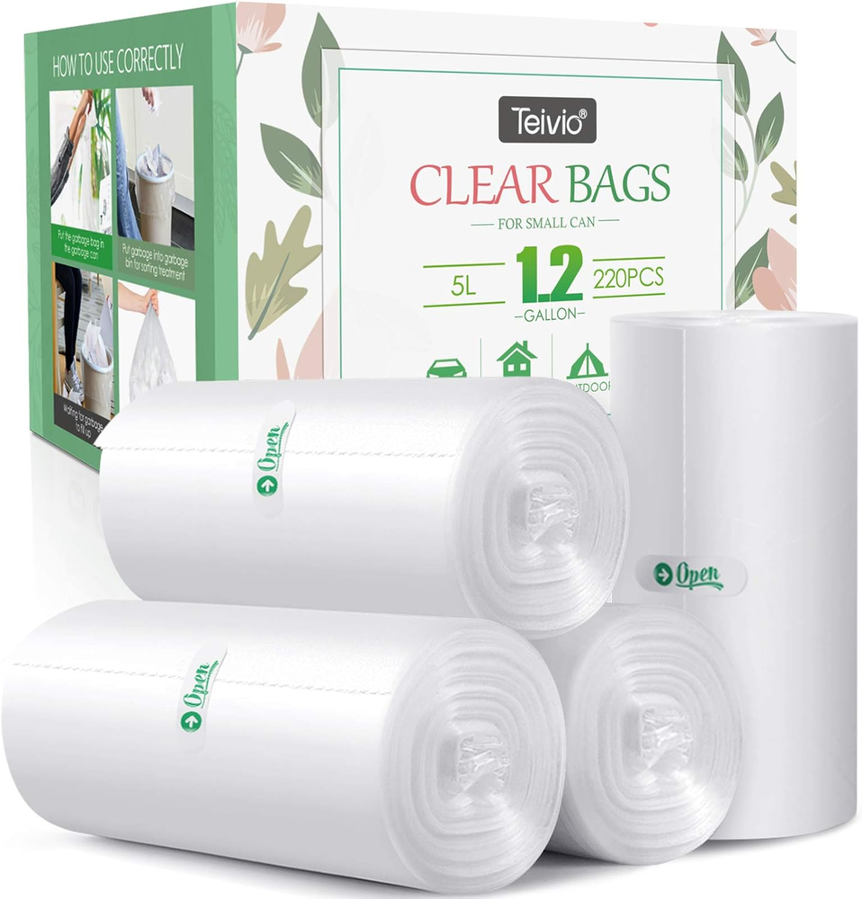 1.2 Gallon 220 Counts Strong Trash Bags Garbage Bags, Bathroom Trash Can Bin Lin