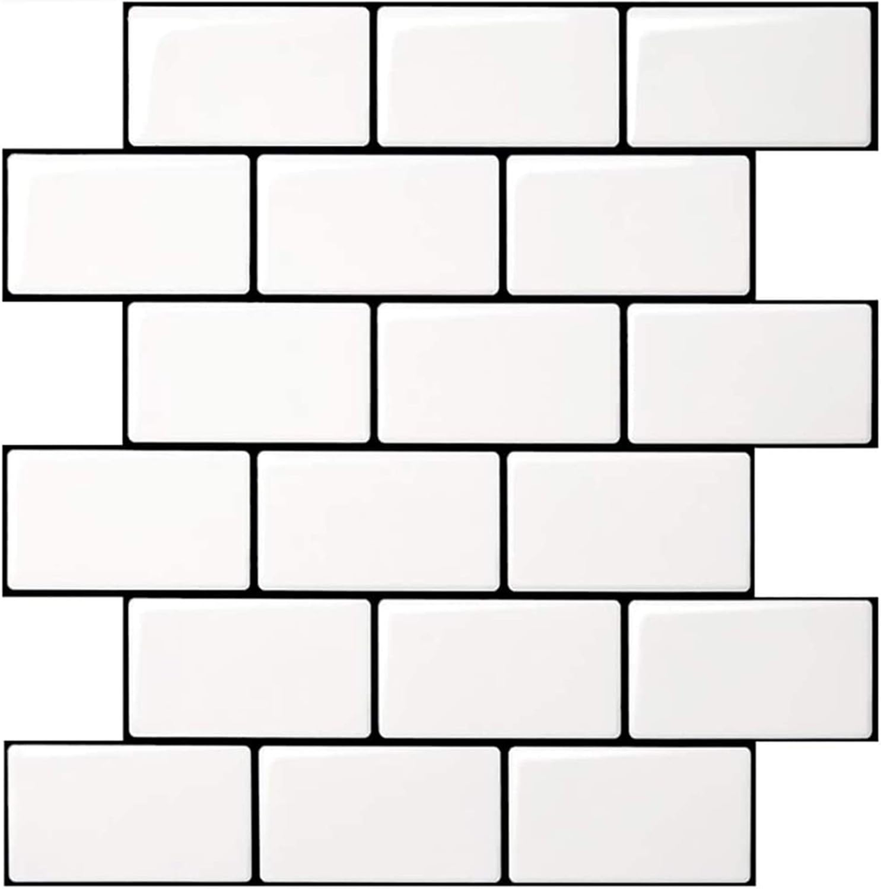 Peel and Stick Backsplash for Kitchen White Subway (10 Tiles, Thicker Design)