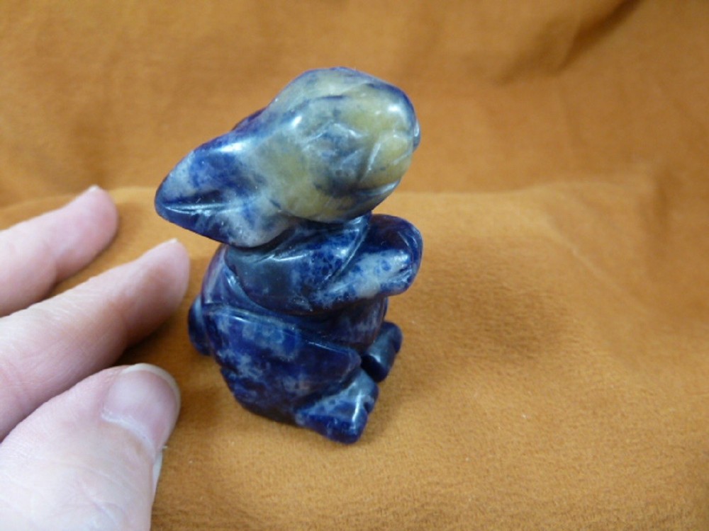 (Y-BUN-ST-718) blur gray BUNNY RABBIT gemstone carving FIGURINE love rabbits