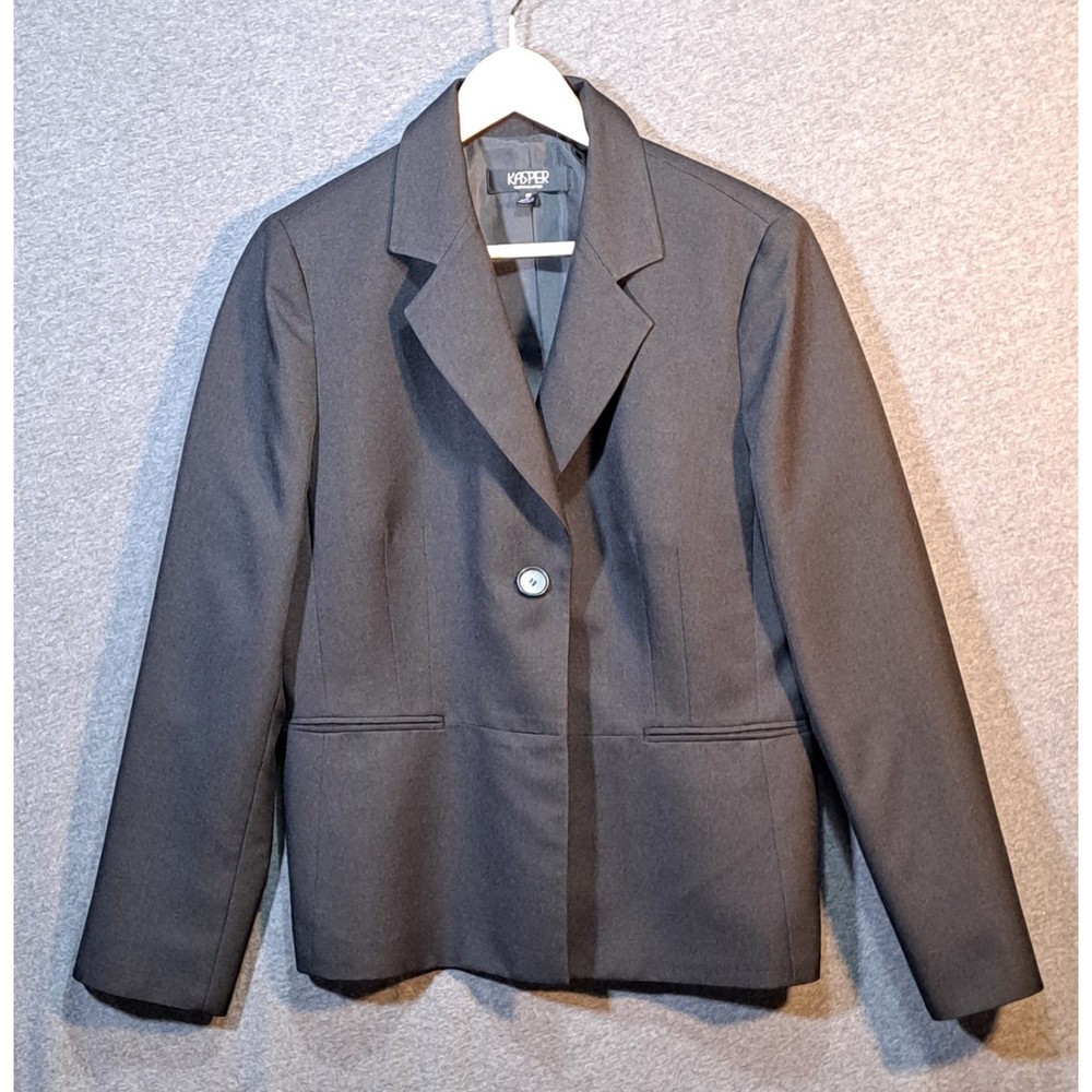 Kasper Separates Women's Black One Button Blazer Jacket Size 12 Business Office
