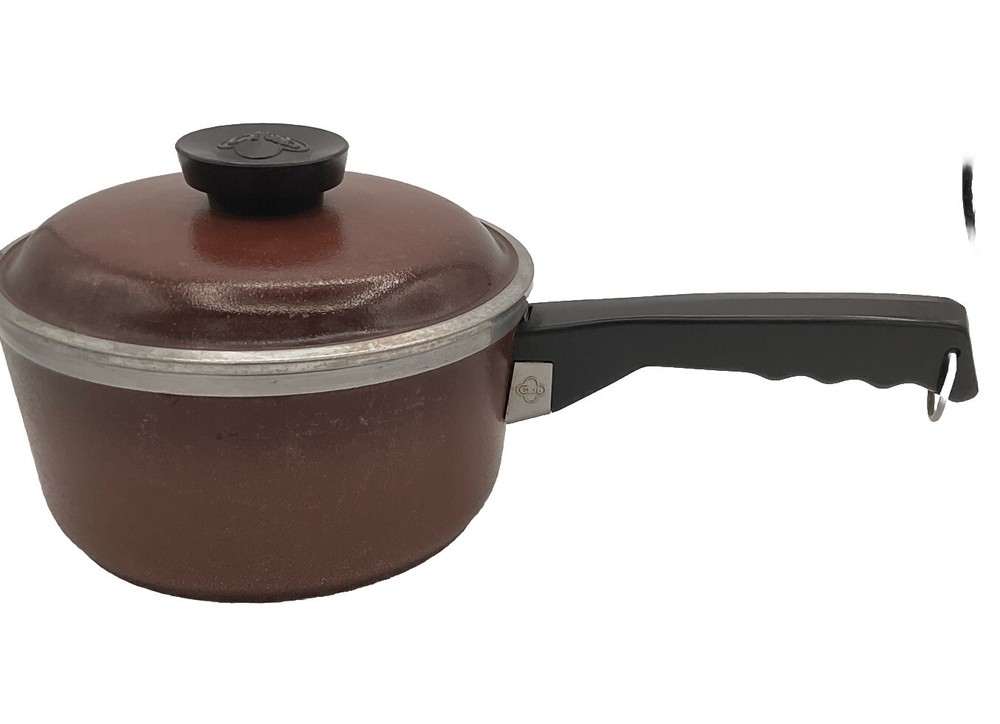 Vintage Brown Club Aluminum Small Saucepan With Lid- 6 1/2” Diameter