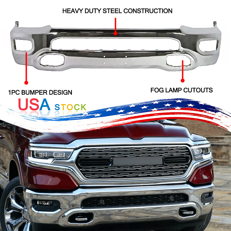 NEW Chrome Steel Front Bumper Face Bar Cover Fits For 2019-2024 RAM 1500 Pickup