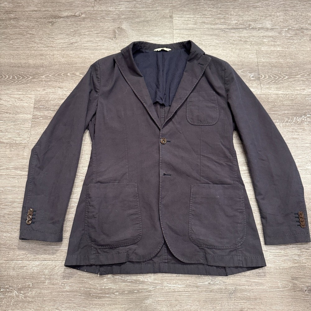 Massimo Dutti Blue Cotton Knit Blazer Jacket for Men Size 42 Two Button Sport Coat