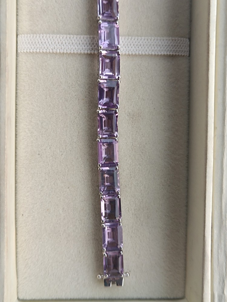 10ct Rectangle Cut Amethyst Sterling Silver Tennis Bracelet for Women