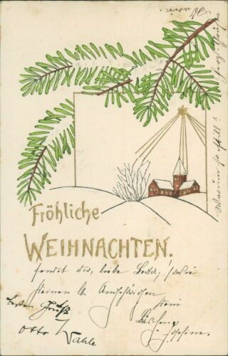 Ansichtskarte Weihnachten 1903 Prägekarte Tannenzweig Stern   (9863)