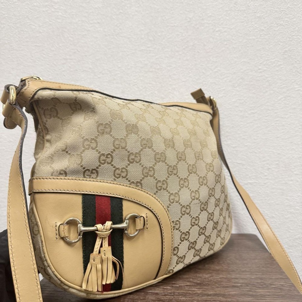 Gucci GG Canvas Horsebit Tassel Leather Crossbody Bag from Japan