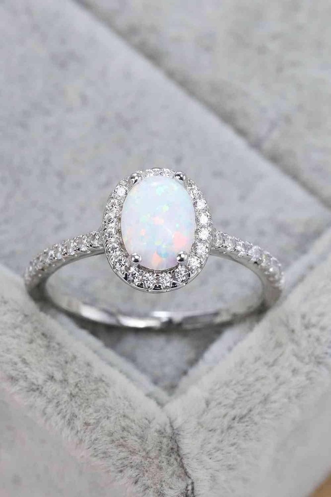 Opal Halo Ring in 925 Sterling Silver