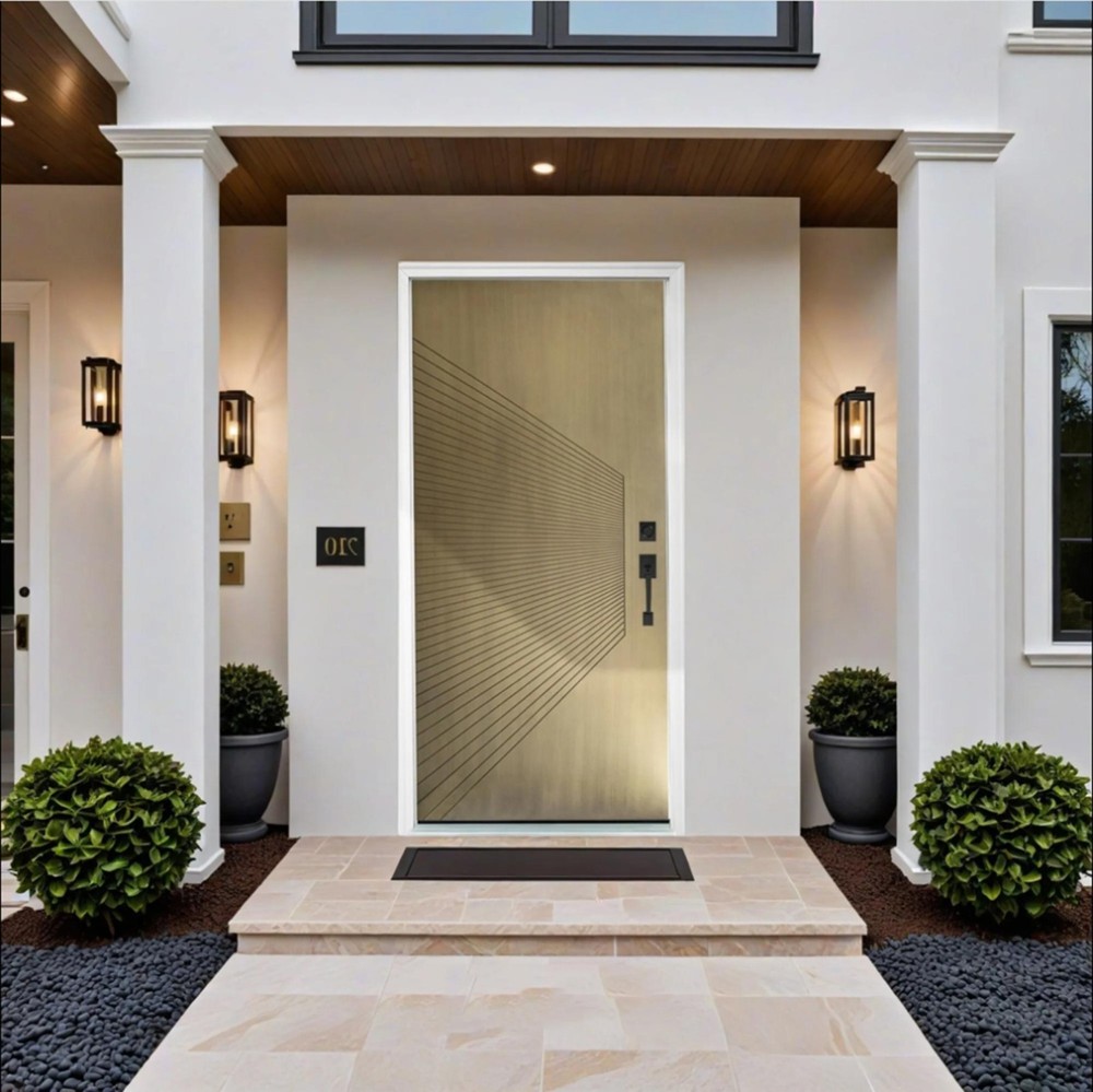 Modern Smooth Fiberglass Front Entry Door with Durable Vinyl Frame