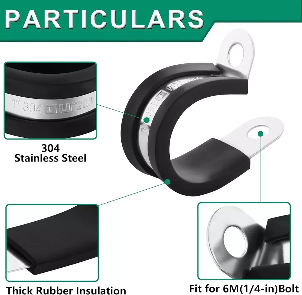 30Pcs 3/8 Inch Stainless Steel Cable Clamps,Rubber Coated Cushioned Insulated