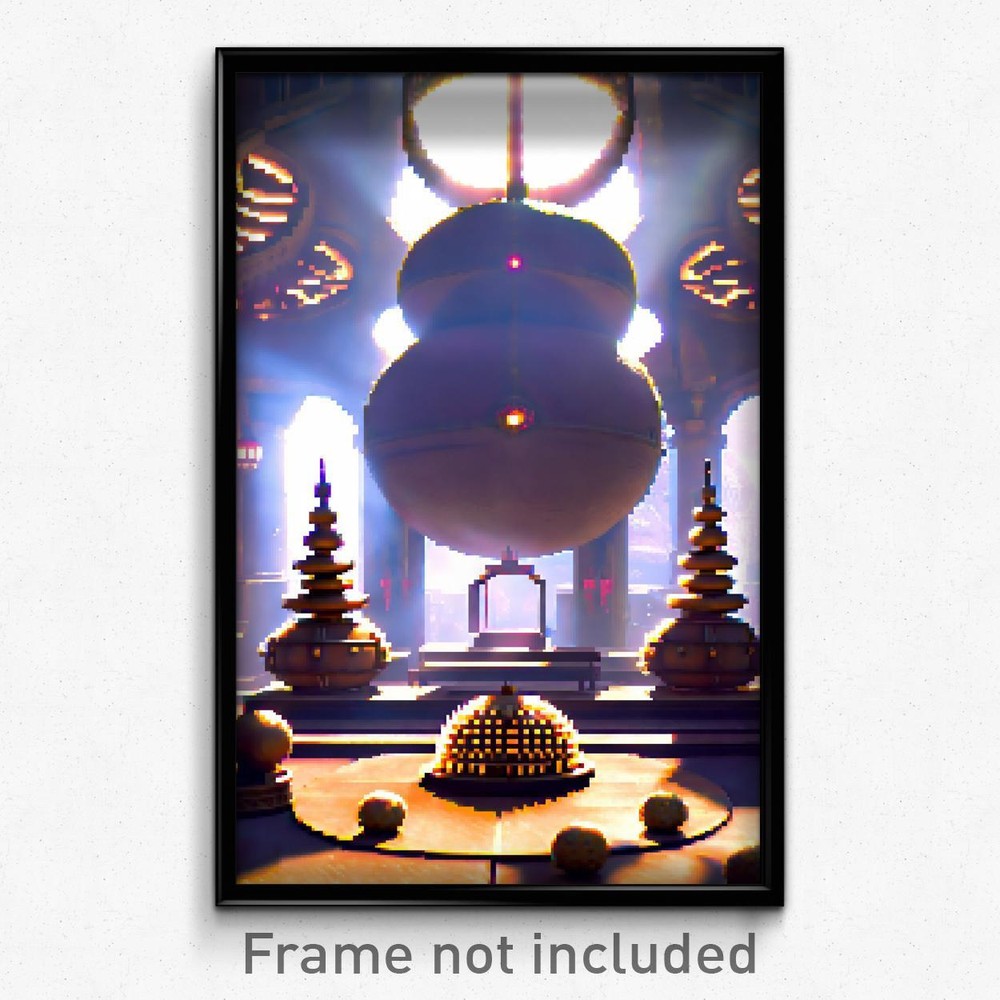 8 Bit Psychedelic Pixel Art Poster - Spherical Nunnery Trippy Video Game Print