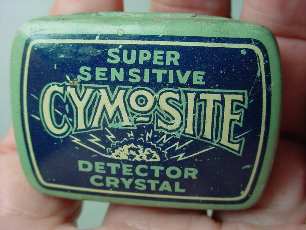 Vintage 1924 Cymosite Super Sensitive CRYSTAL radio Detector Tin advertising box