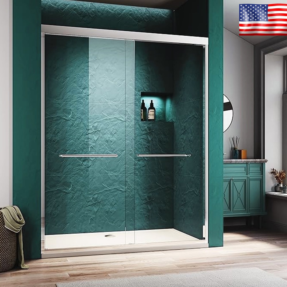 54-Inch Brushed Nickel Frameless Glass Shower Door with 4-Inch Width Adjustment