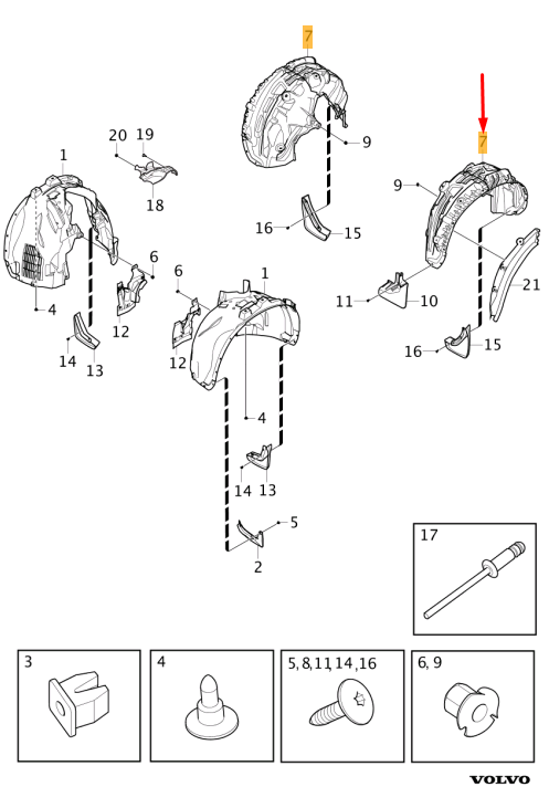 VOLVO XC60 MK2 Rear Right Wheel Arch Liner 31425474 Genuine OEM Part