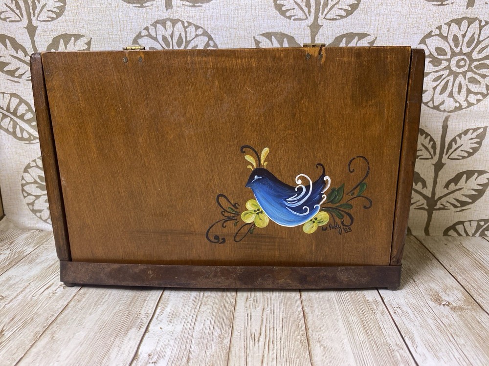 Vintage 1983 Handmade Whimsical Bird Wooden Keepsake Box One-of-a-Kind