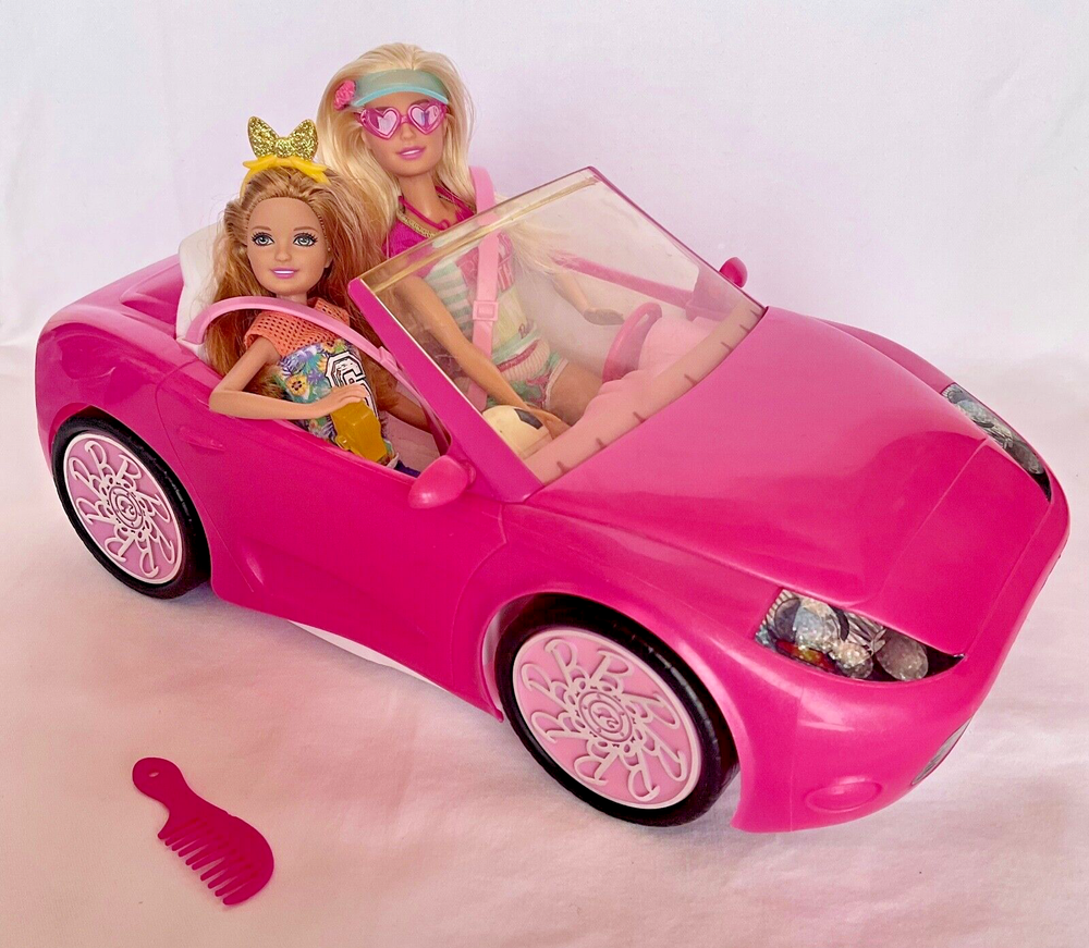 Barbie Glam Pink Convertible 2 Seater Sports Car w/Stacie & Barbie & accessories