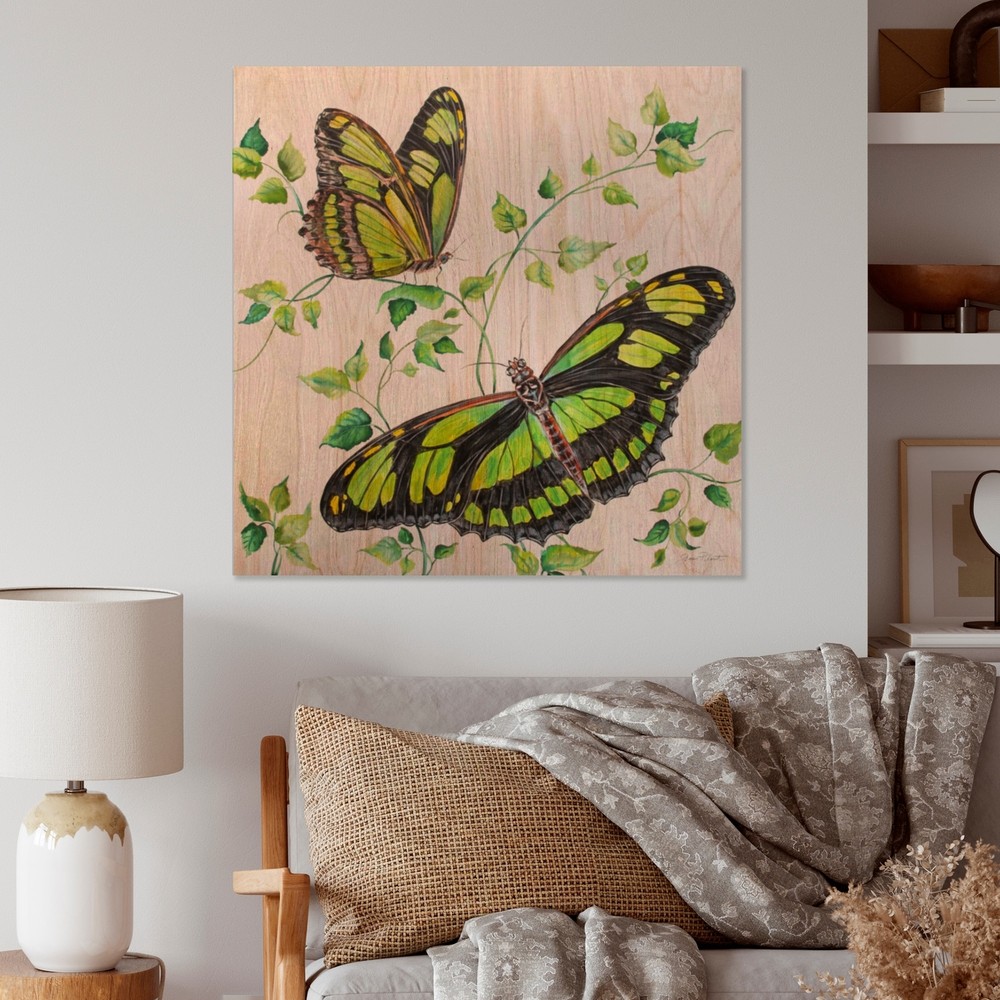 Designart 'Summertime Butterflies D' Vintage Wood Wall Art Panels - Natural