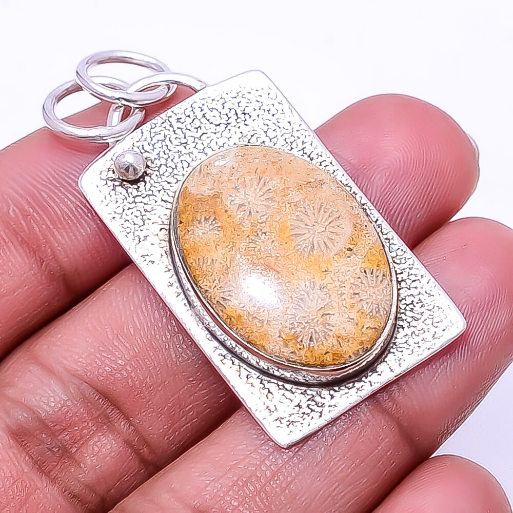 Fossil Coral - Indonesia Gemstone 925 Sterling Silver Pendant 1.64