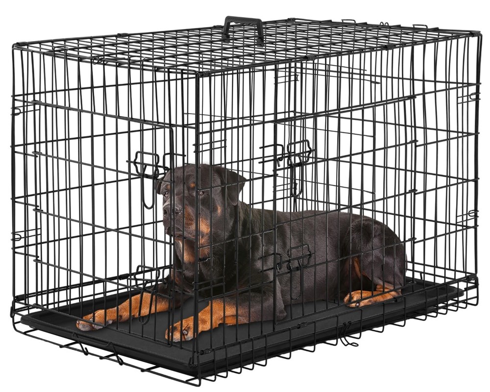 Large Metal Dog Crate Double-Door Foldable Kennel for Medium Large Breeds