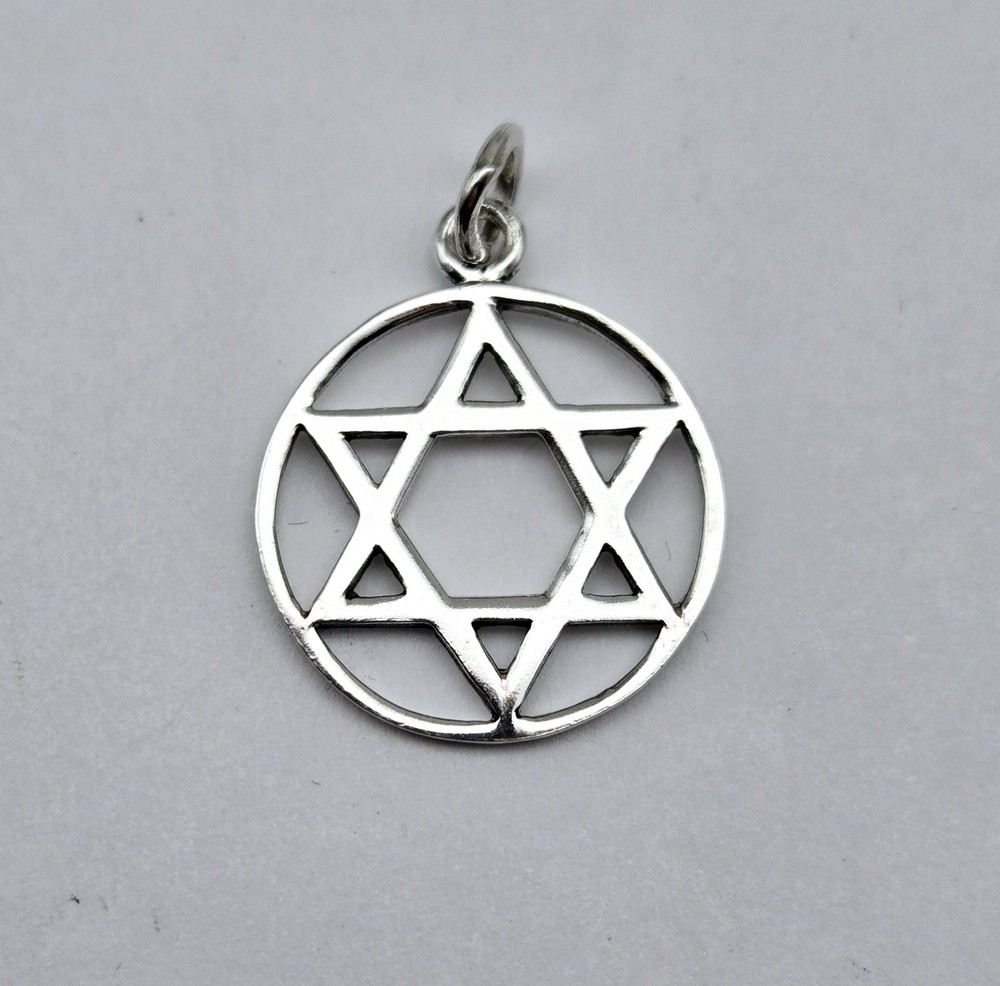 VTG Star of David Judaica Jewish Circle Pendant Sterling Silver Pendant - 3.3g