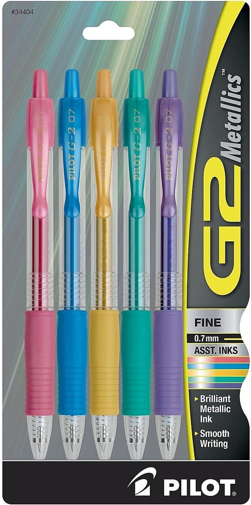Pilot, G2 Metallics Gel Roller Pens, Fine Point 0.7 mm, Assorted Colors, Pack...