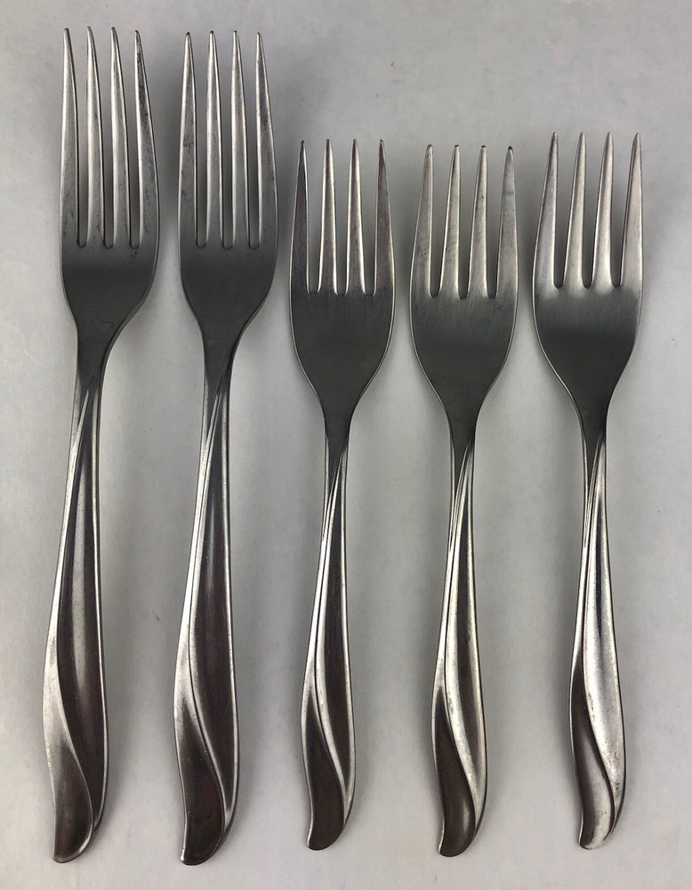 International Silver IMPRESSION Stainless Flatware 5 Pcs Dinner Salad Forks Vtg