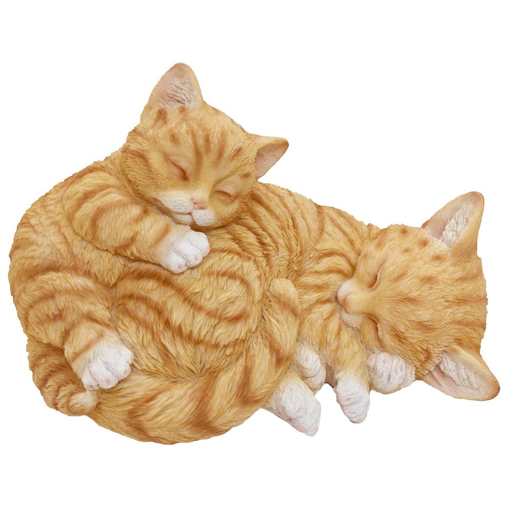 Sleeping Orange Tabbies Mother Cat Garden Statue Decor Resin Realistic Cat Sc...