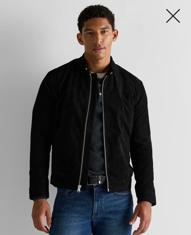 New Quince  100% Suede Café Racer Jacket -True Black Size XXL Mens $250+ NWT
