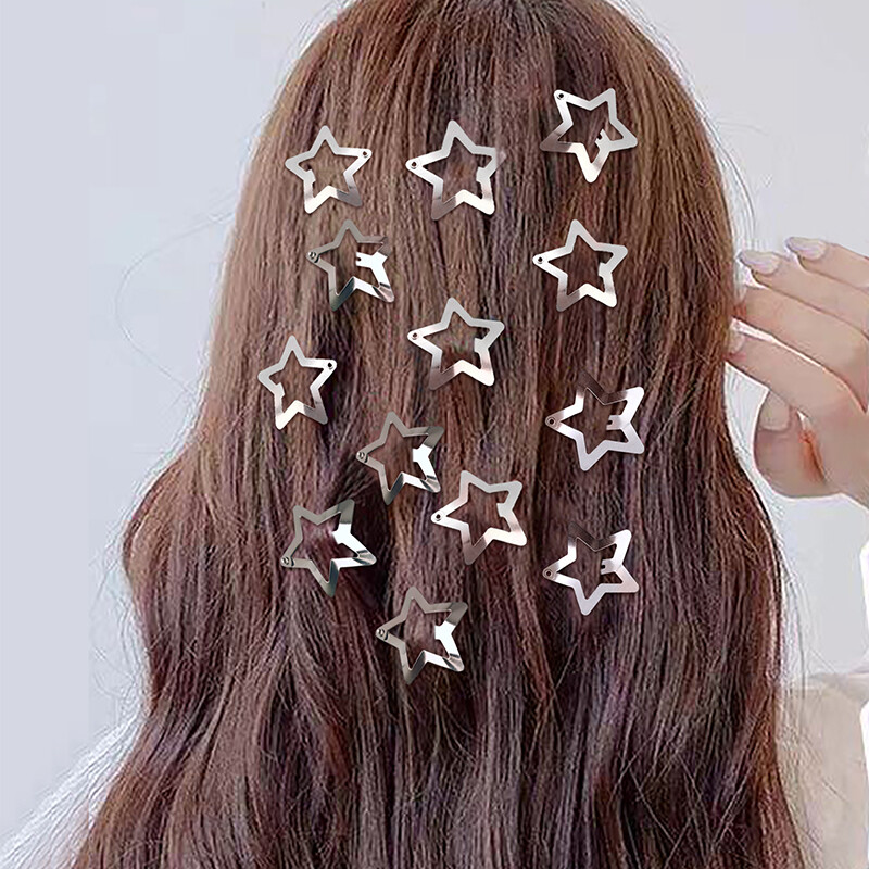 Hair Accessories Metal Snap Clip Barrette Pentagram Star Bobby Pin Side Clip x10