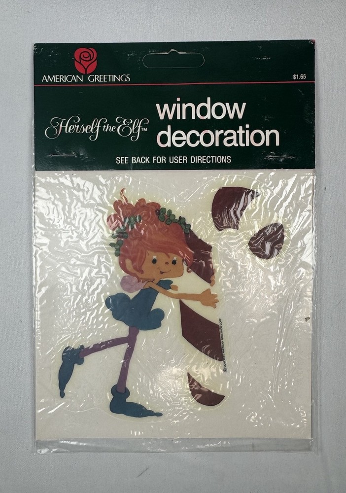 Vintage American Greeting Herself the Elf Christmas Window Cling Sticker 80s NOS