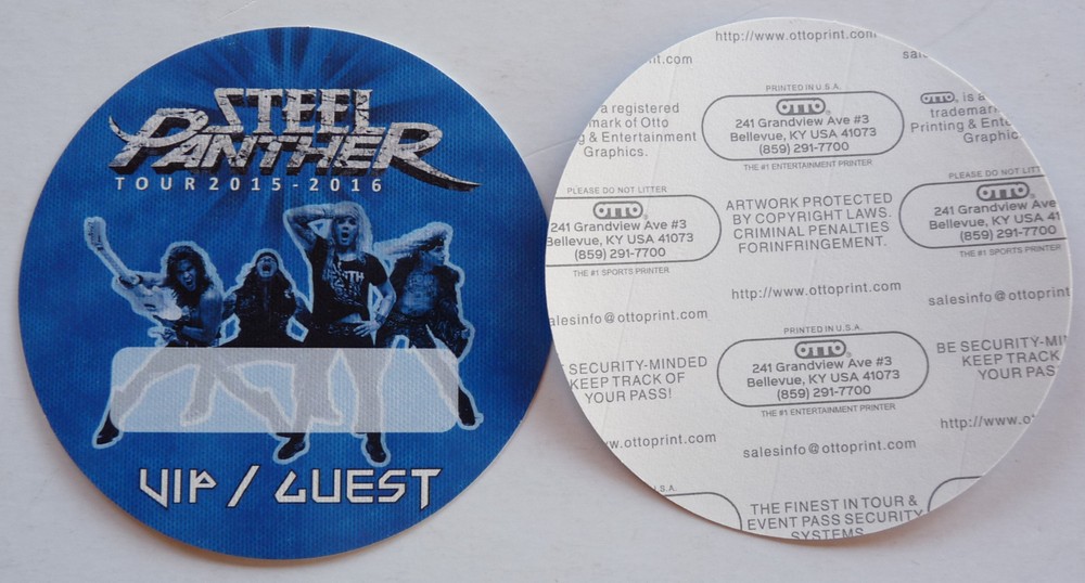 Steel Panther 2015-2016 Concert Tour Blue VIP Guest Backstage Pass D15