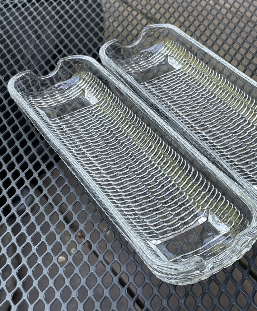 Vintage Pressed Glass Corn on the Cob Butter and Serve Dishes Set of 2