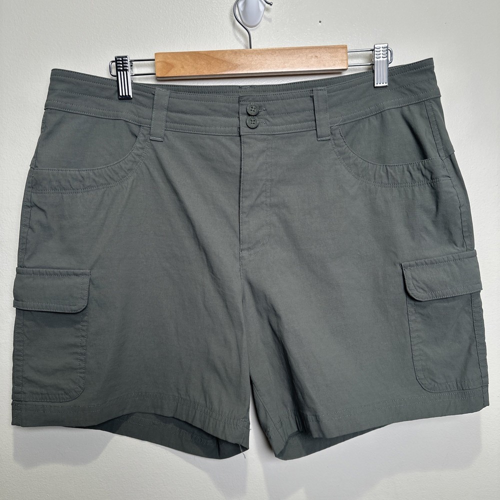 Eddie Bauer Green Cargo Hiking Shorts Womens 16 Button Pockets Nylon Spandex