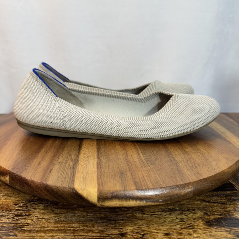 Rothy's The Flat Shoes Womens Size 8 Beige Knit Ballet Round Toe Recycled Eco