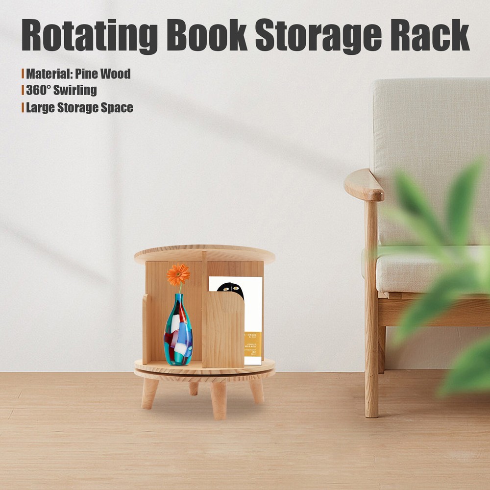 360-Degree Rotating Bookcase with Silent 1-Tier Storage for Unique Display