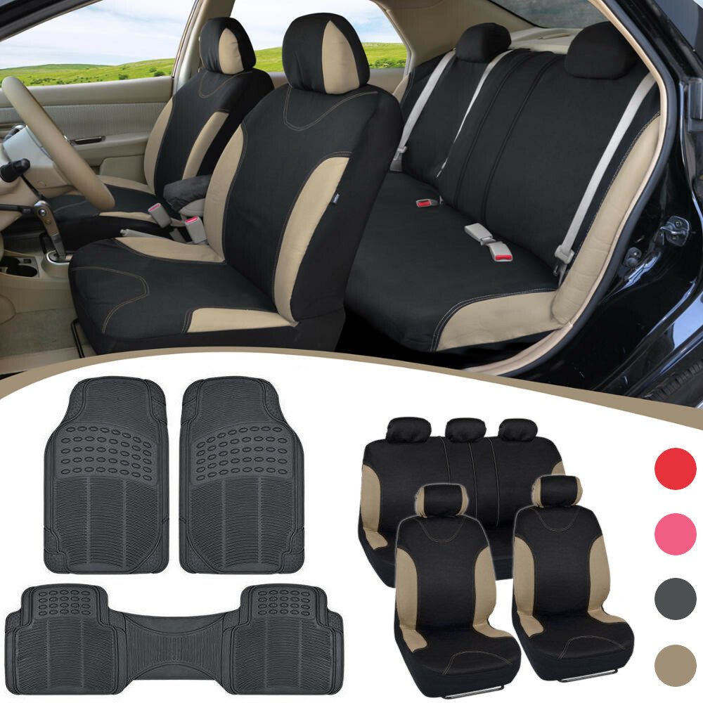 Poly Car Seat Covers with Rubber Floor Mats Complete Auto Interior Protection
