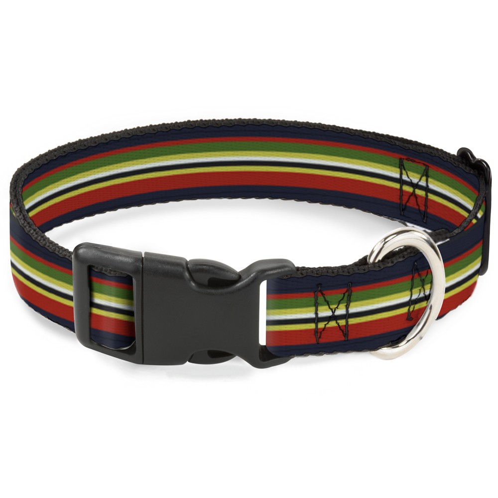 Plastic Clip Collar Stripes Navy/Red/Yellow/Black/White/Green Small 9.5-13