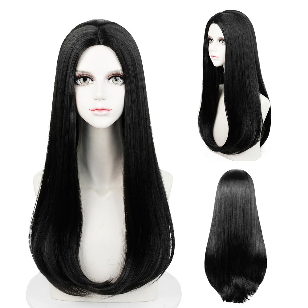 60cm Black Wig for Women, Long Straight Middle Part Halloween Costume Cosplay...