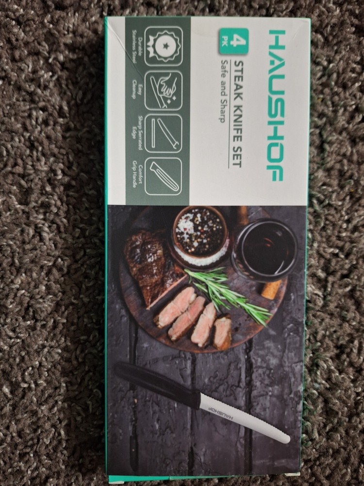 HAUSHOF Set of 4 Serrated Stainless Steel Black Steak Knives
