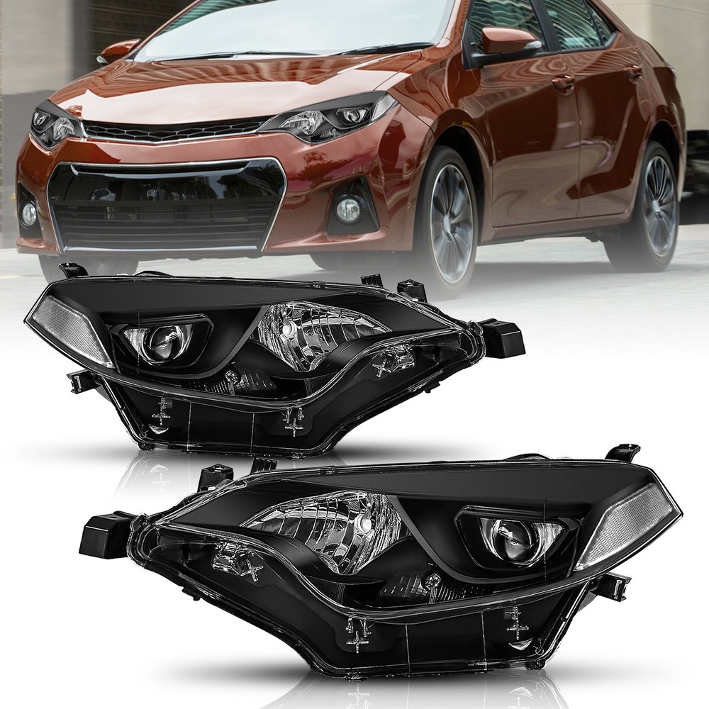 Black Headlights For 2014-2016 Toyota Corolla C L LE Headlamps 14-16 Pair