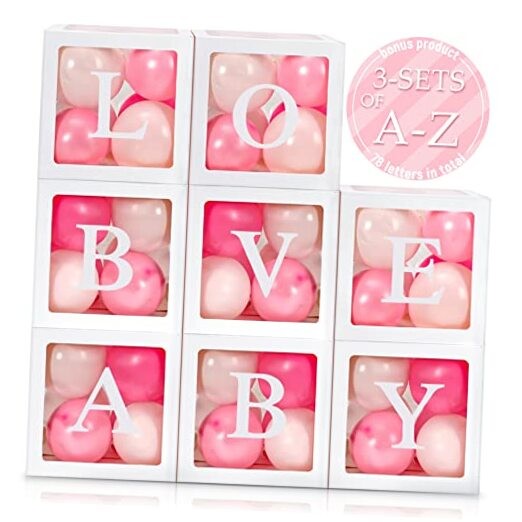 8-Piece Transparent Balloon Box Decor Set with 78 Letters & 3 White Blocks