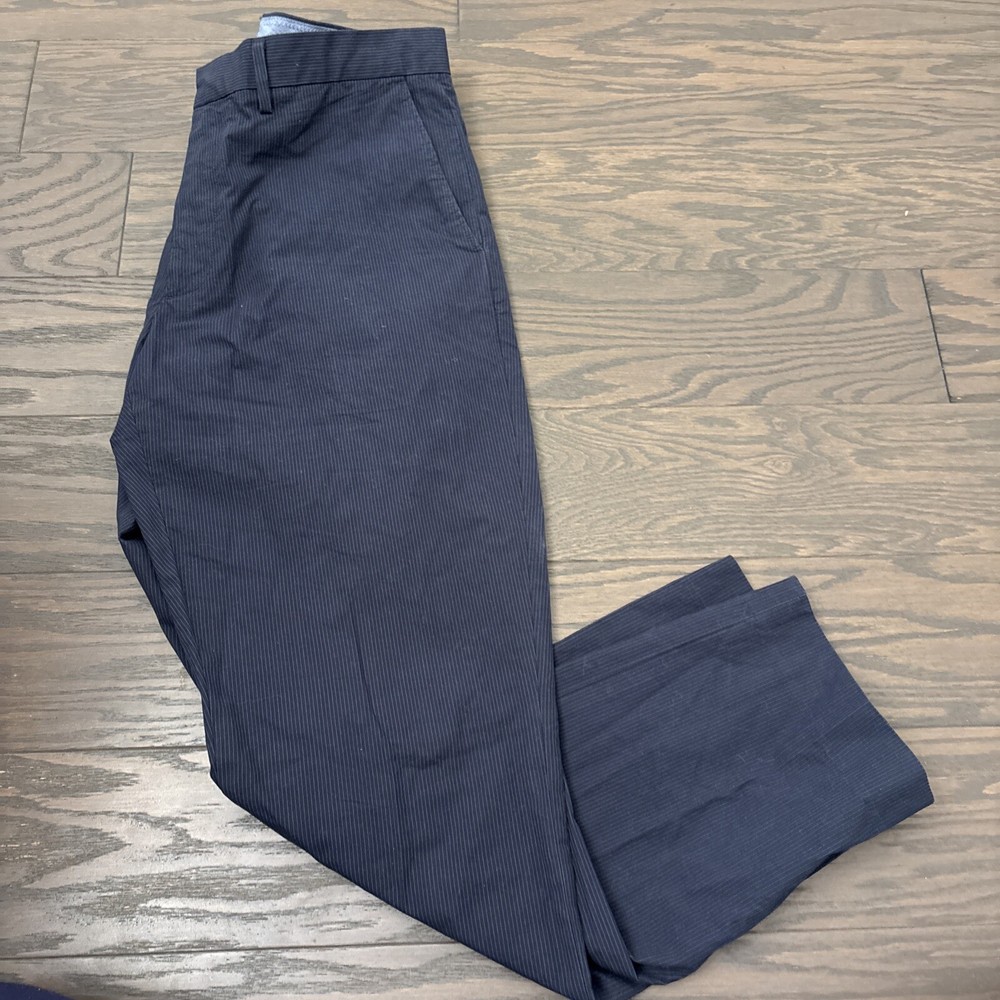 J Crew Bowery Classic Fit Blue Cotton Pinstriped Dress Pants Mens 33 W 30 L EUC