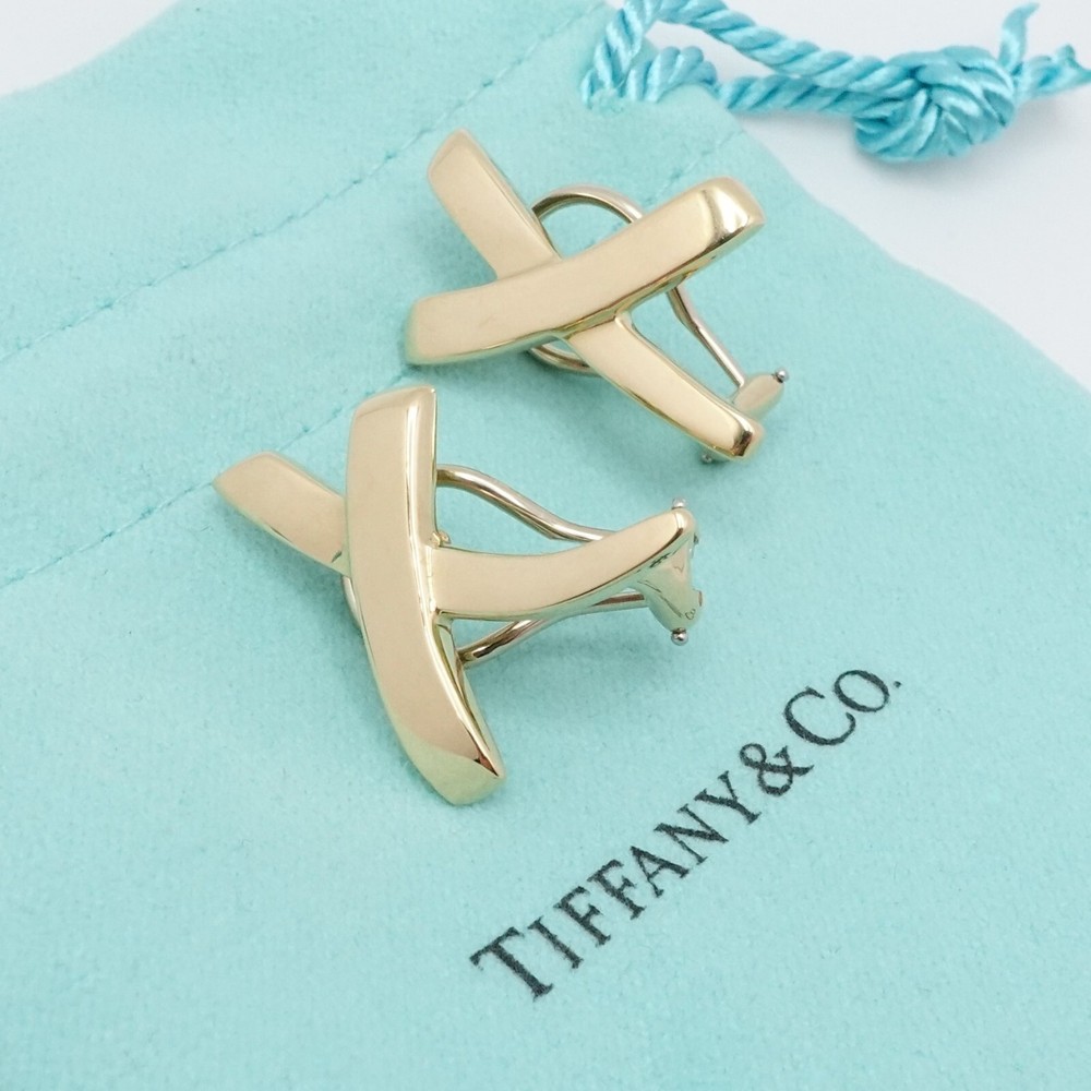 1984 Tiffany & Co. Paloma Picasso 18K Yellow Gold Graffiti X Omega Back Earrings